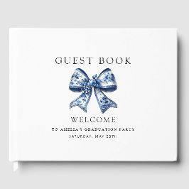 Stilvolle Trendy Blue Bow 2 Fotos Graduation Party Gästebuch