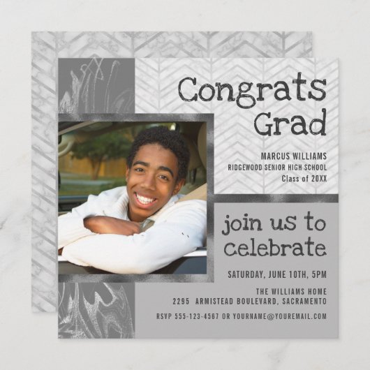 Stilvolle Trendy Foto Template Graduation Party Einladung (Vorne/Hinten)