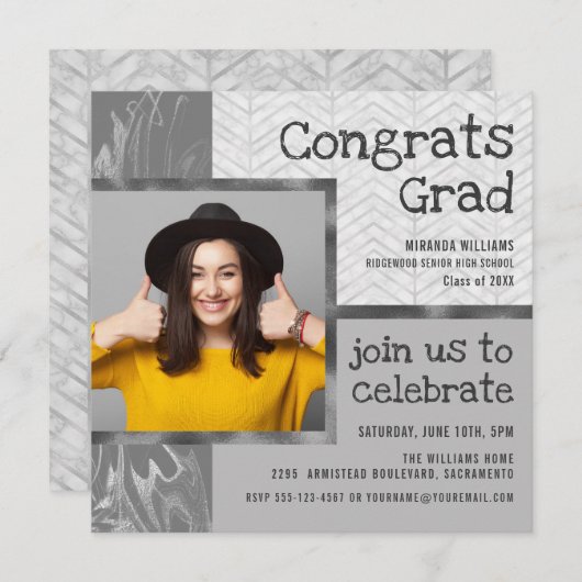 Stilvolle Trendy Foto Template Graduation Party Einladung (Vorne/Hinten)