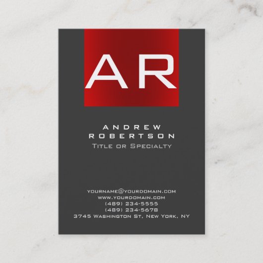 Stilvolle Trendy Gray Red Monogram Business Card Visitenkarte (Vorderseite)