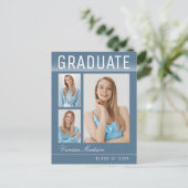 Stilvolle Trendy Modern 3 Foto Blue Abschluss Postkarte (Stehend Vorderseite)