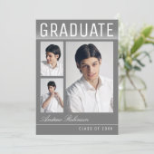 Stilvolle Trendy Modern 3 Foto Gray Abschluss Ankündigung (Stehend Vorderseite)