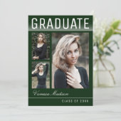 Stilvolle Trendy Modern 3 Foto Green Abschluss Ankündigung (Stehend Vorderseite)