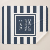 Stilvolle Trendy Monogram Navy Blue White Stripe Sherpadecke (Vorderseite (Horizontal))