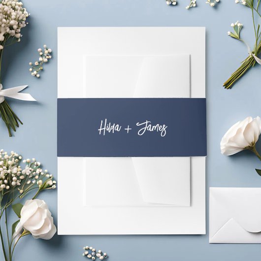 Stilvolle trendy Navy Blue & White Wedding Einladungsbanderole