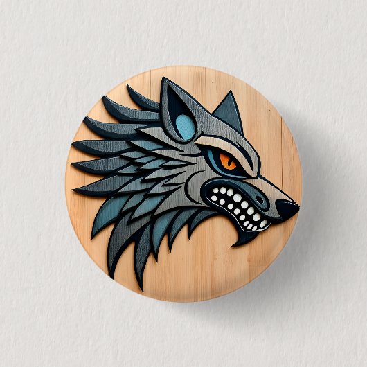 Stilvolle Tribal Wolf Kunst mit orangefarbenen Aug Button (Vorderseite)