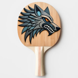 Stilvolle Tribal Wolf Kunst mit orangefarbenen Aug Tischtennis Schläger