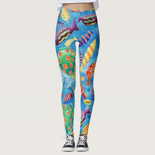 Stilvolle Tropenfische Gemustert Leggings (Vorderseite)