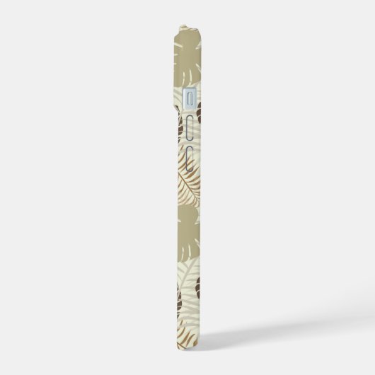 Stilvolle Tropenleaf-Muster Beige, Stein iPhone 15 Hülle (Linke Seite)