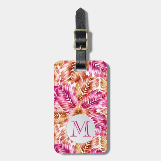 Stilvolle Tropical Palm Mit Monogramm Gepäckanhänger (Vorderseite vertikal)