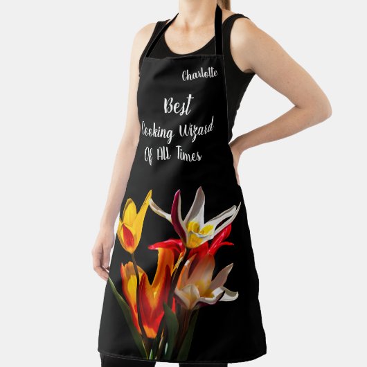 Stilvolle Tulip-Blume auf schwarz Schürze (InSitu)