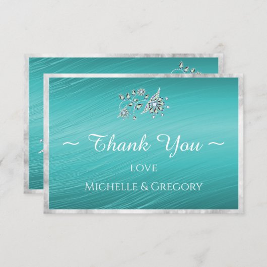 Stilvolle Türkis Blue Kristall auf Aquamarin Dankeskarte (Vorne/Hinten)