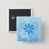 Stilvolle türkisblaue Flora Retro Daisy Blume Button (Vorne & Hinten)