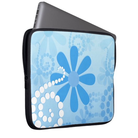 Stilvolle türkisblaue Flora Retro Daisy Blume Laptopschutzhülle (Vorne Rechts)
