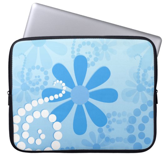 Stilvolle türkisblaue Flora Retro Daisy Blume Laptopschutzhülle (Vorderseite)