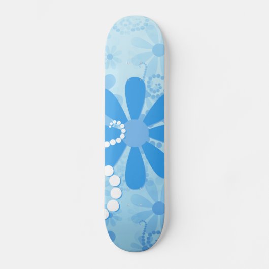 Stilvolle türkisblaue Flora Retro Daisy Blume Skateboard (Vorderseite)