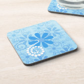 Stilvolle türkisblaue Flora Retro Daisy Blume Untersetzer (Linke Seite)