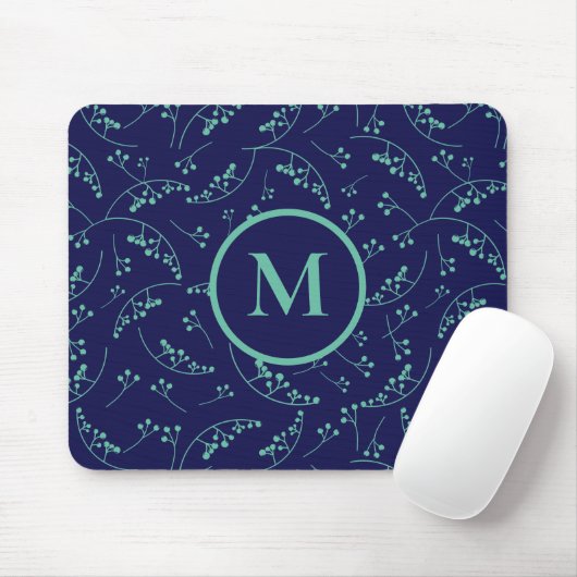 Stilvolle, türkisfarbene, aquamarine Beerenmuster Mousepad (Mit Mouse)