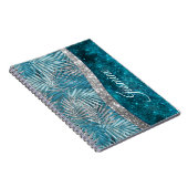 Stilvolle türkisfarbene silberne Glitzer Blätter m Notizblock (Rechte Seite)