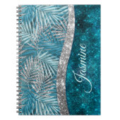 Stilvolle türkisfarbene silberne Glitzer Blätter m Notizblock (Vorderseite)