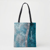 Stilvolle türkisfarbene silberne Glitzer Blätter m Tasche (Vorderseite)