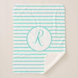 Stilvolle türkisfarbene Streifen R Monogram-Gewind Sherpadecke