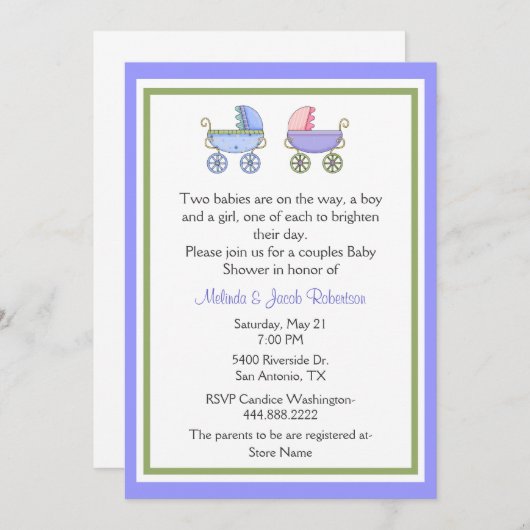 Stilvolle Twins Couples Kinderdusche Einladung (Vorne/Hinten)