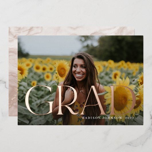 Stilvolle Type Abschluss Volles Foto Folieneinladung (Vorderseite/Rückseite)