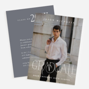 Stilvolle Type Foto Graduation Party Blue Einladung