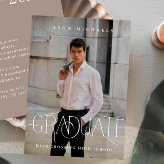 Stilvolle Type Foto Graduation Party Taupe Einladung