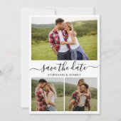Stilvolle Typografie 3 Foto Collage Wedding Save The Date (Vorderseite)