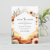 Stilvolle Typografie Cactus Wedding Save The Date (Stehend Vorderseite)
