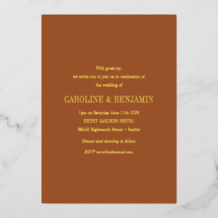 Stilvolle Typografie Elegante Hochzeit Terrakotta  Folieneinladung