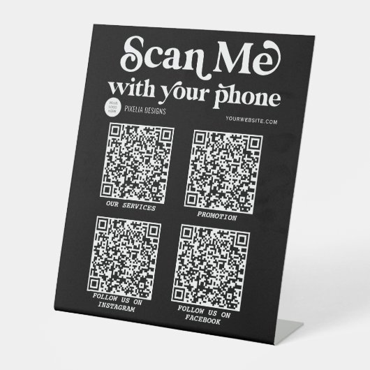 Stilvolle Typografie Modernes QR-Code-Geschäft Sockelschild (Vorderseite)