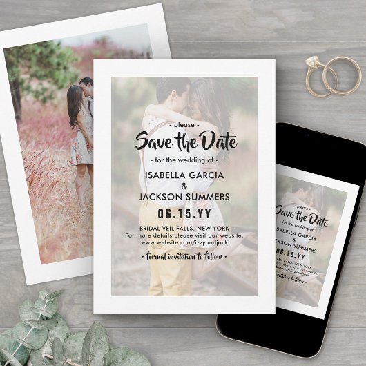 Stilvolle Typografie Overlay Moderne 2-Foto Hochze Save The Date