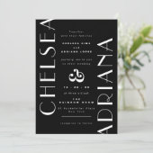 Stilvolle Typografie Schwarz-weiße Lässige Hochzei Einladung (Stehend Vorderseite)