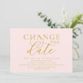 Stilvolle typografische Hochzeit verschieben Datum Einladung (Stehend Vorderseite)
