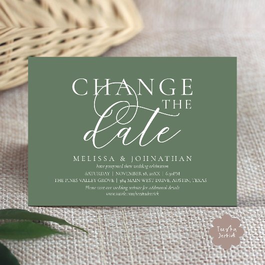 Stilvolle typografische Hochzeit verschieben Datum Einladung