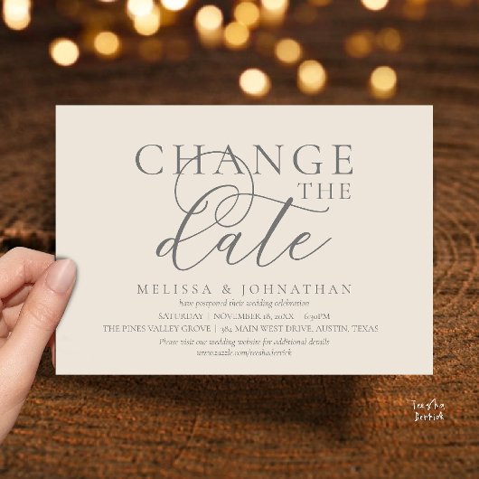 Stilvolle typografische Hochzeit verschieben Datum Einladung