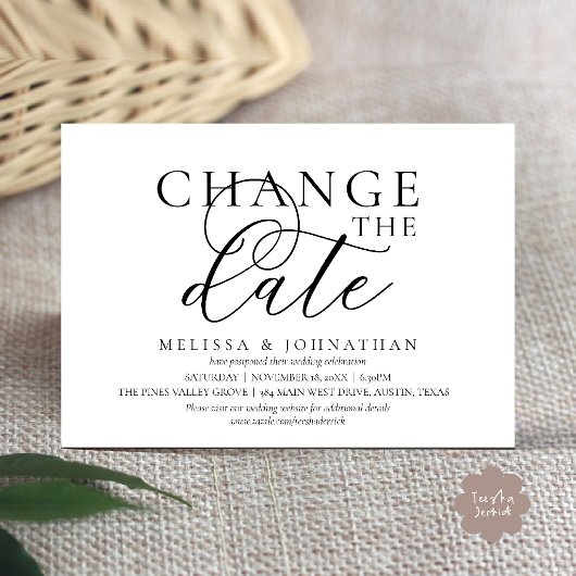 Stilvolle typografische Hochzeit verschieben Datum Einladung