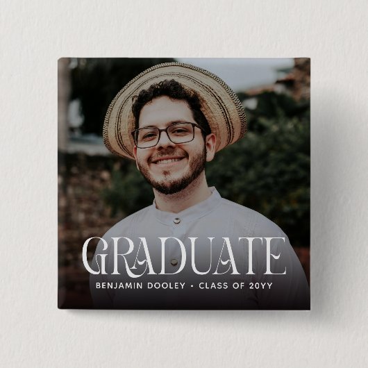 Stilvolle Typografy Overlay Foto Graduate Button (Vorderseite)