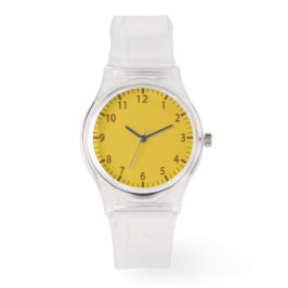 Stilvolle Uhr mit gelbem Zifferblatt und klarem Ar