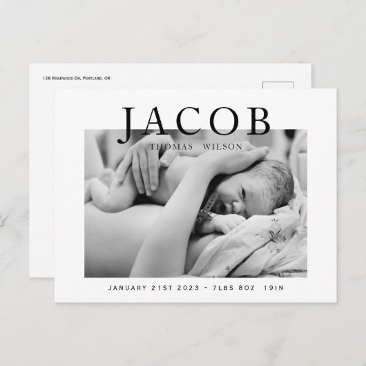 Stilvolle und elegante Babyankündigung des Fotos Postkarte (Vorne/Hinten)
