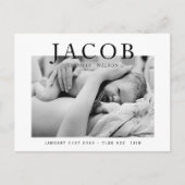 Stilvolle und elegante Babyankündigung des Fotos Postkarte (Vorderseite)