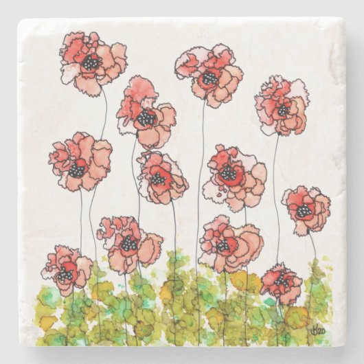 Stilvolle und Whimsical Red Poppy Blume Untersetze Steinuntersetzer (Vorderseite)
