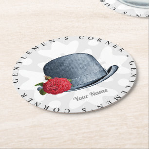 Stilvolle Vintag Hat Blume Gentlemen Ihren Namen h Runder Pappuntersetzer