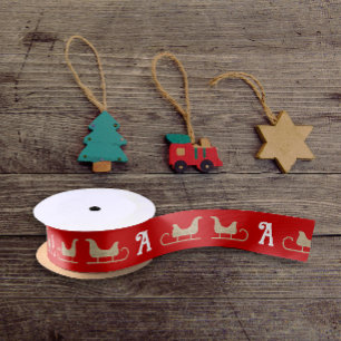 Stilvolle Vintag Red Gold Sleigh Glitzer Monogram Satinband