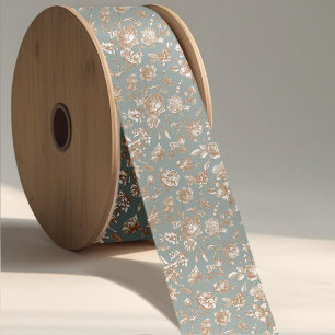 Stilvolle Vintage beige-blumengraue Toile de jouy Ripsband