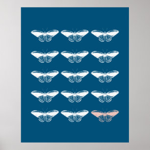 Stilvolle Vintage- Blaue Schmetterlingsillustratio Poster