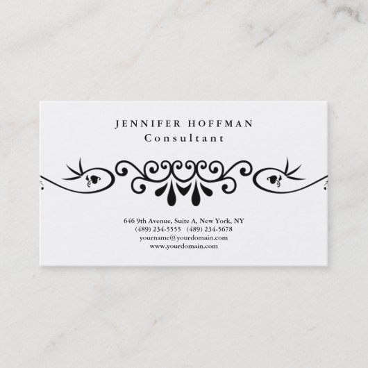 Stilvolle Vintage Blume Verziert Weiß Beruflich Visitenkarte (Vorderseite)